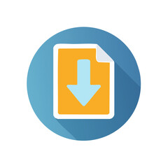 Poster - Download Icon Illustration of Document with Arrow Symbol in Blue and Yellow Circle