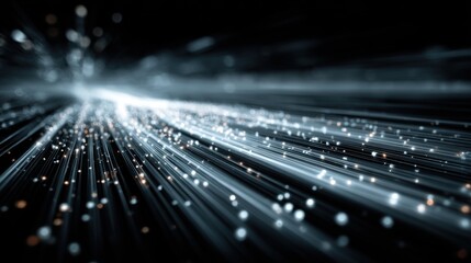 Fototapete - Light streaks and particles create a captivating visual effect, as they rush through a dark environment, showcasing movement and energy in a dynamic display during the night.