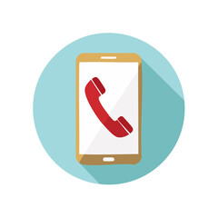 Poster - Smartphone Displaying Red Phone Handset Icon Inside a Blue Circle, Signifying an Incoming Call