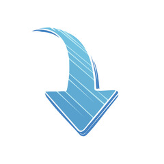 Poster - Stylish light blue arrow pointing downwards with curve on top for navigation and direction guidance on black background