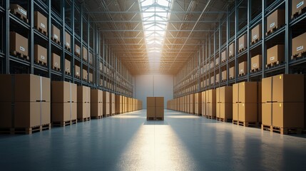 Aufkleber - Warehouse operated by AI-controlled logistics system, robots transporting crates
