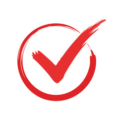 Poster - Hand-drawn red check mark illustration on black background Symbol of validation and agreement concept