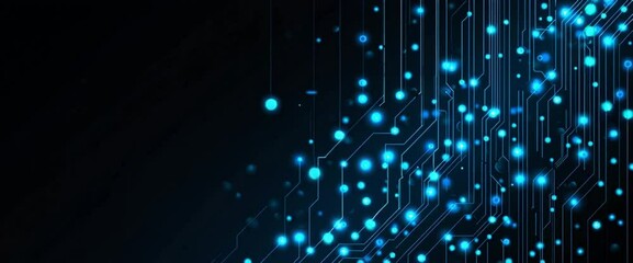 Leinwandbilder - Abstract blue circuit board background vector illustration with glowing elements on a dark black background Blue technology pattern with a light effect and dots Generative AI