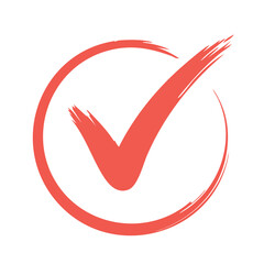 Poster - Hand-Drawn Coral Check Mark Icon within Circle Symbolizes Approval or Acceptance on Black Background Simple Design