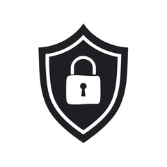 Poster - Shield Icon with Padlock Symbol on Black Background for Data Security, Privacy