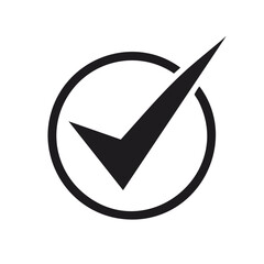 Poster - Black check mark symbol in a circle represents approval and validation icon for success and agreement with a solid fill in minimalist style