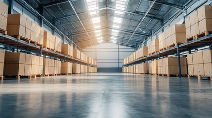 Aufkleber - Warehouse operated by AI-controlled logistics system, robots transporting crates