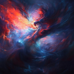 Poster - Abstract nebula cosmos with red, blue, and purple light. Colorful swirling space star field. Modern background design for web.