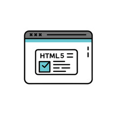 Fototapete - A flat graphic illustration of a browser window displaying an HTML5 document with a checked box, symbolizing validation and web development.