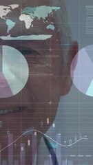 Poster - Animation of statistics and data processing over woman using smartphone