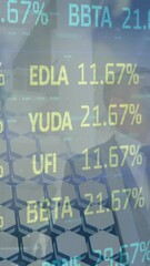 Poster - Animation of financial data, graphs and caucasian businessman over solar panels