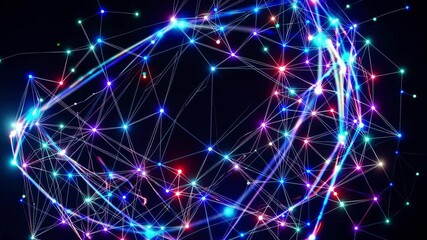Poster - Abstract network of glowing lights in vibrant colors on dark background  