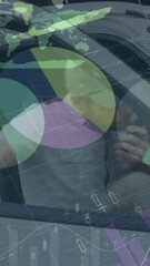 Poster - Animation of statistics and financial data processing over delivery man and van
