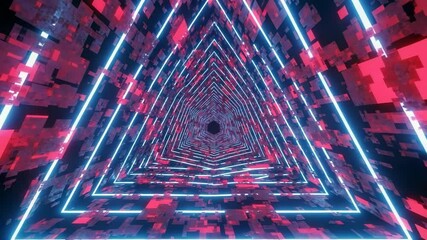 Poster - Glowing triangle tunnel with red blocks and blue lines