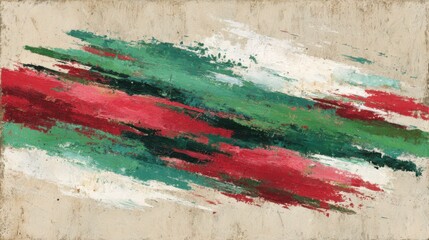 Poster - Bold red and green brush strokes blend dynamically across a beige canvas, creating a striking abstract design that captures emotion and depth.