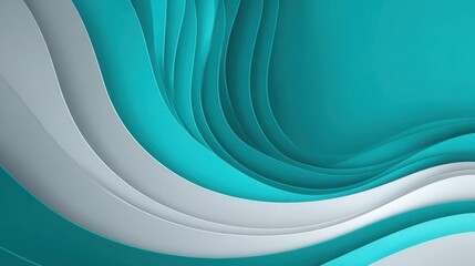 Poster - Curved shapes in shades of teal and white blend seamlessly, creating a calming abstract design. The smooth lines evoke a sense of tranquility and modernity, perfect for contemporary spaces.