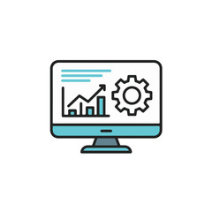 Poster - A screen displaying a rising graph and gear icon representing data analysis and settings.