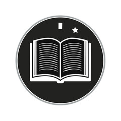 Poster - Open book icon graphic with star knowledge symbol on dark background learning literacy education vector illustration