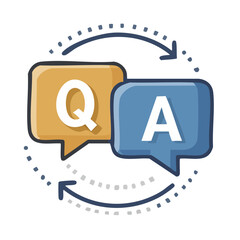 Poster - Questions and Answers Dialogue Two Speech Bubbles Rotating Exchange Communication Icon