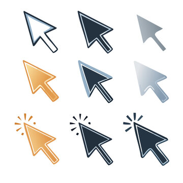Collection of computer mouse cursors pointers with click effect digital user interface design graphic resource elements