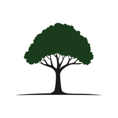 Poster - Solitary tree graphic with lush green foliage on solid black background, vector illustration