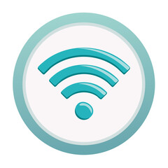 Poster - Wireless internet connection icon signal strength and WiFi network access technology concept, turquoise on white circular design.