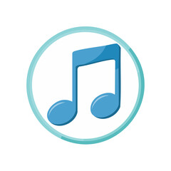 Poster - Blue music note icon on white circle for web design or app symbol vector illustration