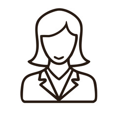 Poster - Businesswoman outline icon vector Minimalistic design of woman wearing suit Professional worker in linear illustration