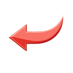 Poster - Glossy Red Arrow Pointing Left Directional Signage Curve Guiding Backwards Navigation Symbol on Black