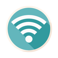 Poster - Teal WiFi Icon with White Signal Waves and Shadow, Round Shape, Wireless Symbol