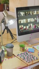 Poster - Composite of financial data processing over businessman using computer in office