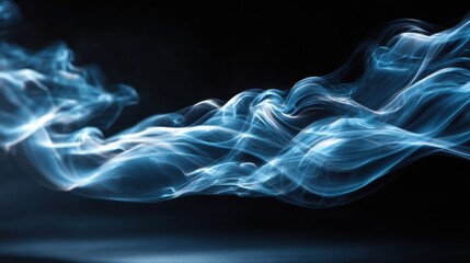 Poster - Delicate tendrils of blue smoke shift elegantly in a dark environment, creating fluid shapes and captivating visual effects. The interplay of light enhances the softness of the smoke.