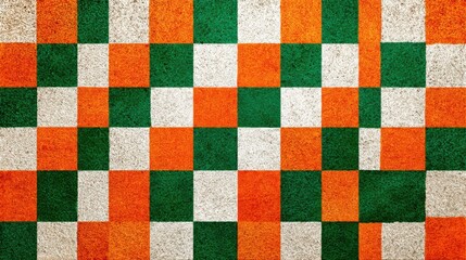 Poster - Colorful squares in green, orange, and white create a bold checkerboard design that adds energy to any space. The textured backdrop enhances the visual appeal of the arrangement.
