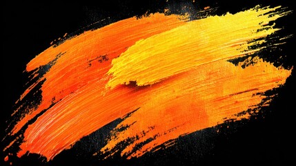 Poster - Bright strokes of orange and yellow paint overlap against a deep black backdrop, showcasing a lively contrast that captures attention and evokes creativity.