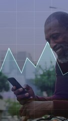 Poster - Animation of financial data processing over african american man using smartphone