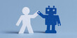 © Juergen - Mensch und Roboter aus Papier in einer Geste der Einigung. Symbolisiert die positive Integration von KI und Mensch am Arbeitsplatz der Zukunft. Digitalisierung der Arbeit