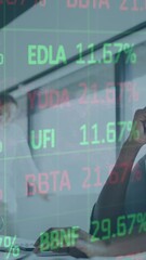 Poster - Animation of financial data processing over african american businesswoman in office