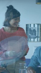 Poster - Animation of data processing against diverse colleagues discussing over documents at office