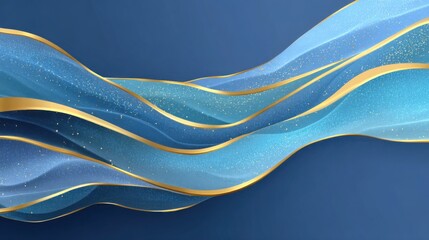 Fototapete - Flowing waves in blue hues are intertwined with shimmering gold accents, creating a tranquil atmosphere perfect for backgrounds and artistic designs. Ideal for various visual applications.