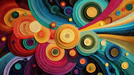 Poster - Bold colors combine in a swirling design filled with various circular shapes, creating a lively and engaging abstract artwork that draws the eye with its vibrant energy.