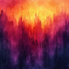 Wall Mural - a vivid abstract landscape featuring vibrant hues of orange, purple, and pink, creating a striking v