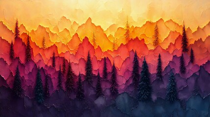 Wall Mural - stunning textured landscape with vibrant orange, pink, and purple hues, featuring layered mountains 