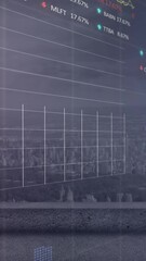 Poster - Animation of statistical and stock market data processing against aerial view of cityscape