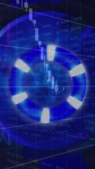 Poster - Animation of financial and stock market data processing against spinning round scanner