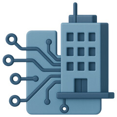 Poster - Smart Building Technology Modern Office Connected to Network Digital Circuit Board Illustration