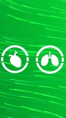 Poster - Animation of multiple medical icons over wavy light trails against green gradient background