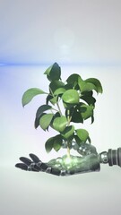 Poster - Animation of network of growing plant in hand of robot arm, with moving blue light on grey