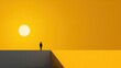 © Image Tree - Figure silhouetted against a bright yellow sky with a large sun, standing on a concrete edge; evokes solitude and contemplation.