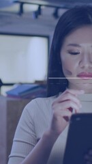 Poster - Animation of interface with data processing against asian woman using digital tablet at office