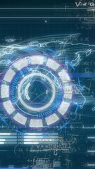 Poster - Animation of arc reactor over loading bars and map against mathematical equations